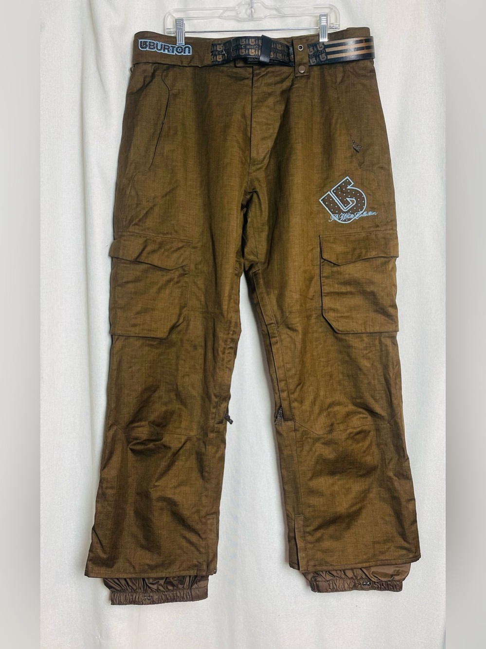 Burton The White Collection Snowboard Ski Pants Mens Large Brown Cargo Lined